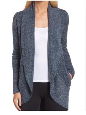 Barefoot Dreams Open-Front Draped Cardigan - Charcoal Heather